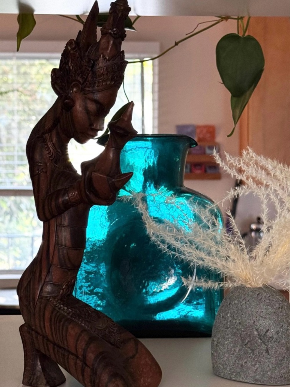 Hand-Carved Bali Wooden Sculpture / Water Goddess / Artisan Art